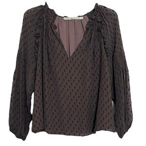 Marie Oliver Silk Blouse Romantic Ruffled Top V Neck Pleated Long Sleeve Boho XS